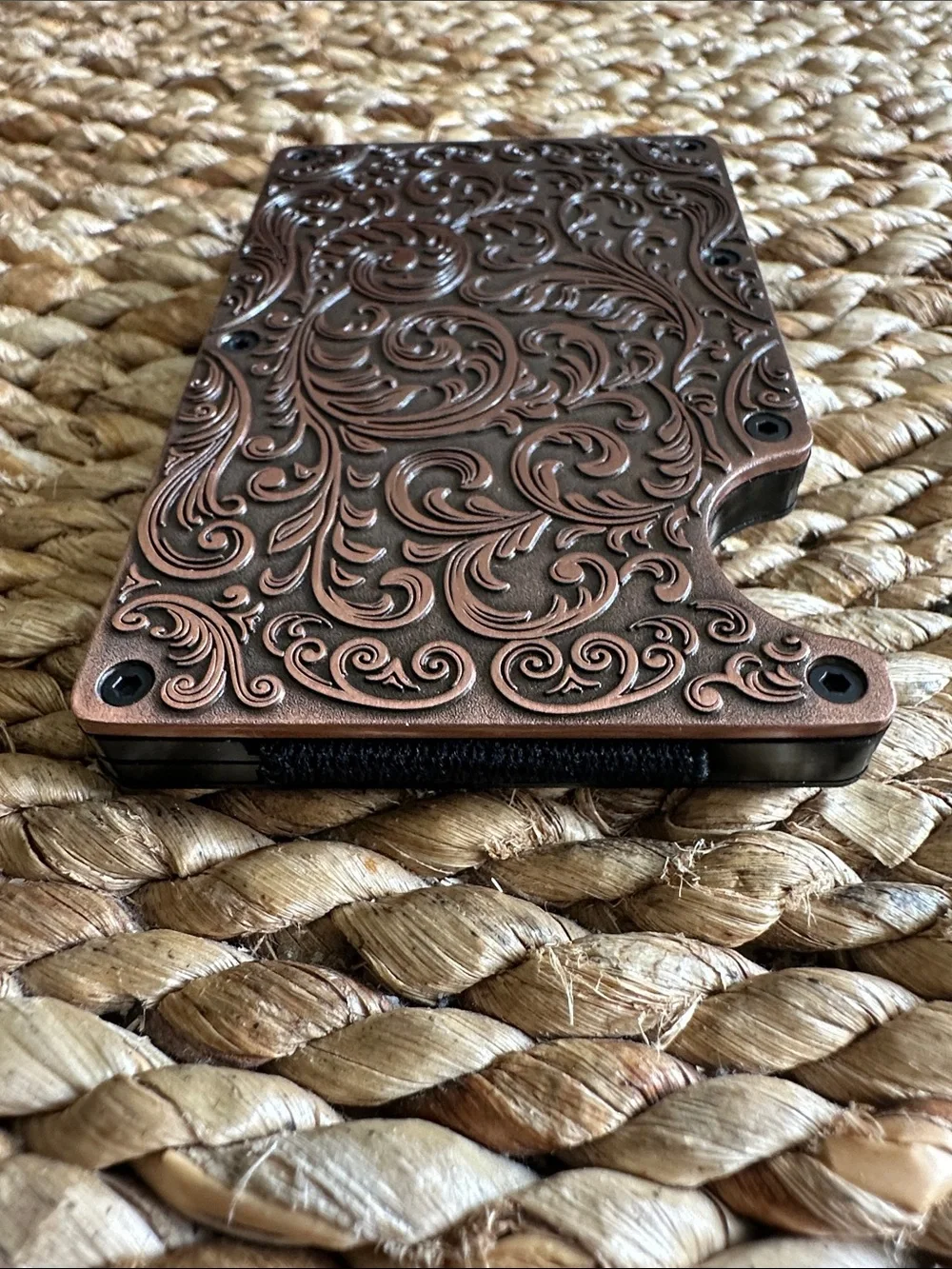 Engraved Copper-Tone Slim Card Wallet - Men's Accessory